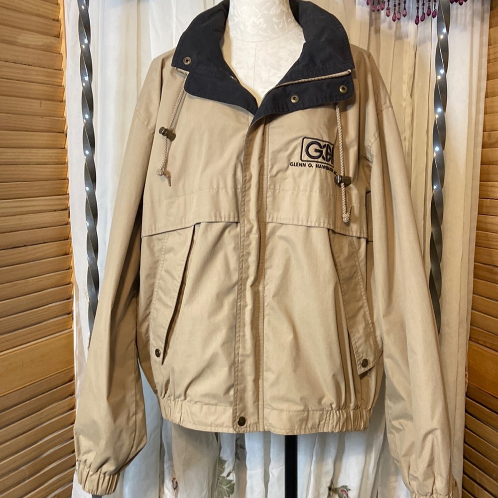 Tri-Mountain hooded light weight jacket. Tan/black, Large